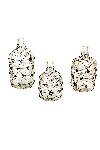 KALALOU Set of Three Wire Wrapped Clear Glass JUGS