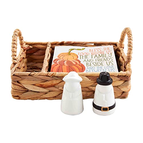 Mud Pie Fall Woven Salt and Pepper Set, basket 5 1/2" x 7 1/2", BROWN