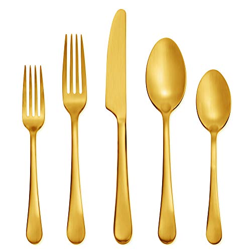 Hampton Forge Skandia Mirabella Satin Flatware Set, 20 Piece, Gold