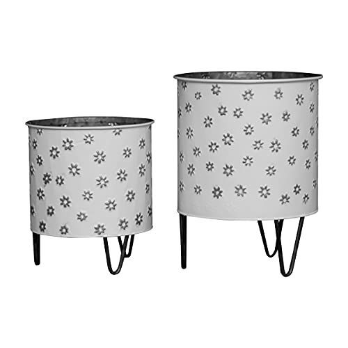 Foreside Home and Garden Set of 2 Floral Pattern Galvanized Metal Planters, Multicolor