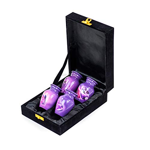 Nagina International Keepsake Urns Small for Human Ashes Set of 4 | Mini Funeral Cremation Pot with Velvet Box | Cremated Remains Storage Container & Box
