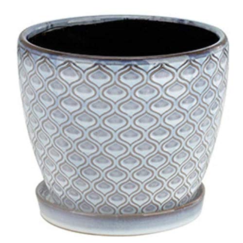 Napco Ceramic Planter with Trellis Pattern and Attached Saucer, 5" (Blue)