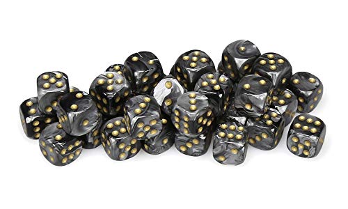 Chessex Lustrous Black/Gold 12mm d6 Dice Block (36 Dice)