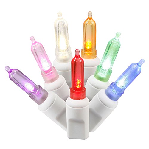 Vickerman 50 Count Single Mold Italian LED Light Set with White Wire, Multicolor