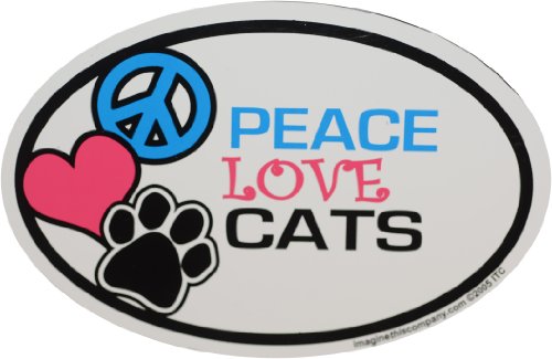 Imagine This Company 4-Inch by 6-Inch Car Magnet Oval, Peace Love Cats