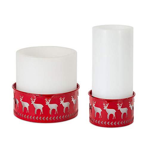 Melrose 80456 Iron Tabletop Deer Candle Holder Set of 2, Red