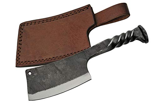 SZCO Supplies 9"" Twisted Handle Railroad Spike Cleaver with Leather Sheath, Gray (HS-4416)