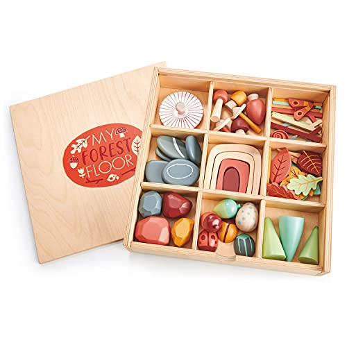 Tender Leaf Toys My Forest Floor - Wooden Open Ended Tinker Tray Creative Play Box with Removable Compartments