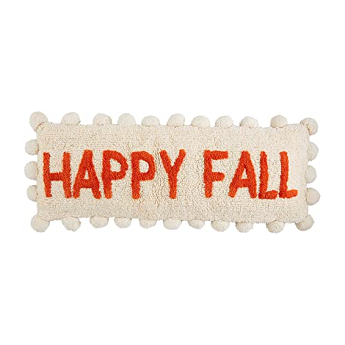 Mud Pie Tufted Happy Fall Pillow, 11" x 30", Orange