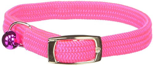 OmniPet Kool Kat Elastic Cat Safety Collar with Bell, Neon Pink, 10"