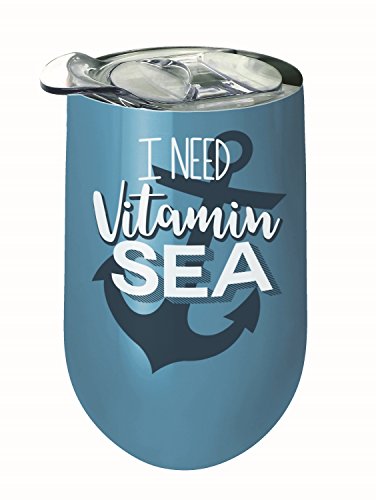 Spoontiques 16938 I I Need Vitamin Sea Stainless Wine Tumbler, Blue