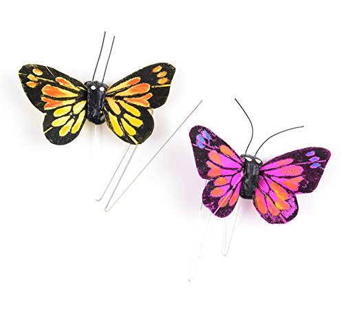 Midwest Design Touch of Nature 1-Piece Feather Monarch Butterfly on Wire for Arts and Crafts, 1.75-Inch, Hot Pink/Yellow
