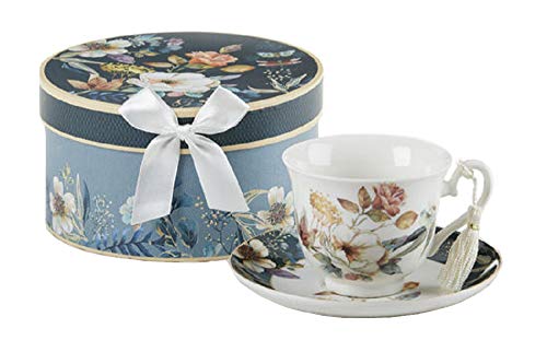 Delton Products English Camillia 3.5 inch Porcelain Cup/Saucer Set in Gift Box