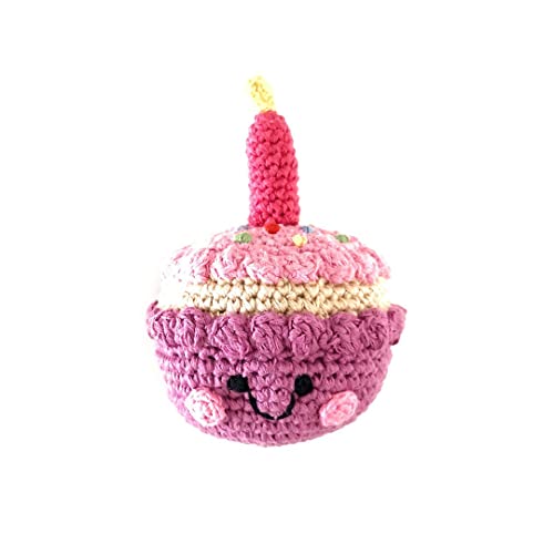 Pebble 200-015M Friendly Cupcake with Candle Rattle, 5.1-inch Length, Cotton Yarn, Mulberry