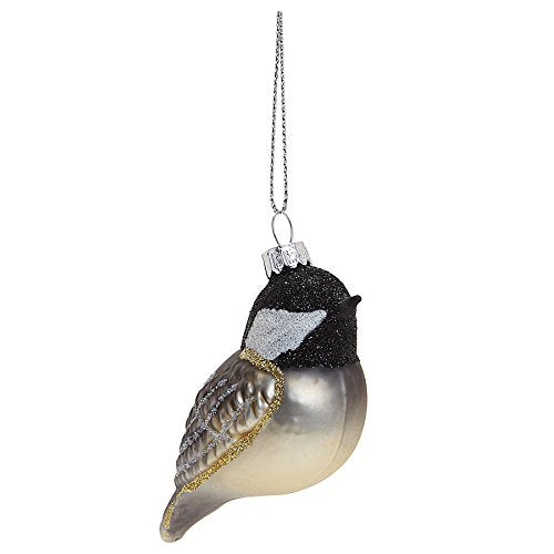 Abbott Collection  Glass Chickadee Ornament, Black/Gold
