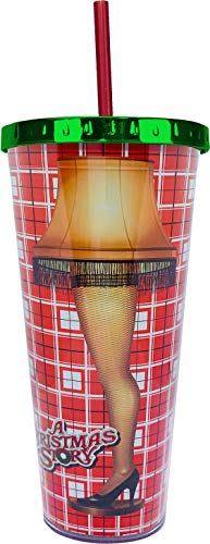 Spoontiques Leg Lamp Foil Cup w/Straw, 20 oz, Red