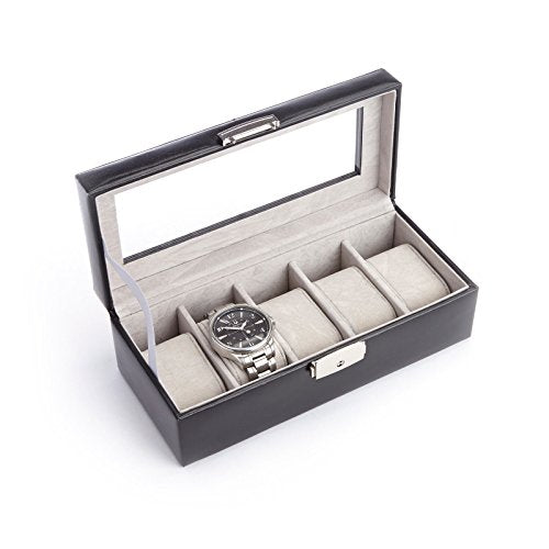 Royce Leather Royce Luxury 5 Watch Display Case in Italian Aristo Leather Black