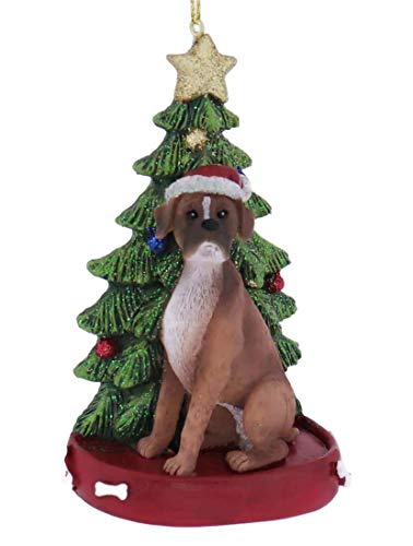 Kurt Adler BOXER WITH CHRISTMAS TREE ANE LIGHTS ORNAMENT FOR PERSONALIZATION