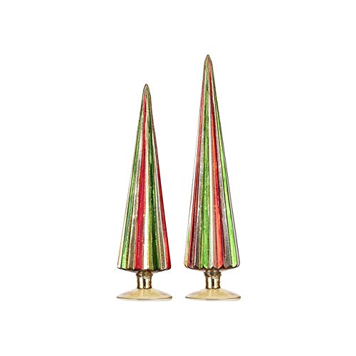 RAZ Imports 2021 Christmas Eve 14.75" Multi Color Ribbed Glass Tree, Set of 2