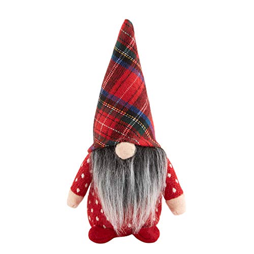 Mud Pie Small Christmas Gnome Sitters, Red Tartan Hat, 6-inch, Red