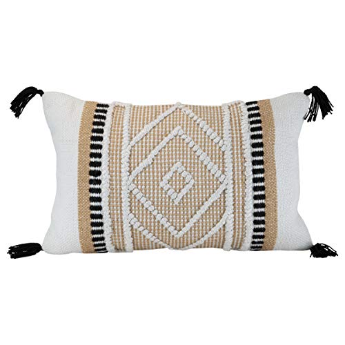 Foreside Home & Garden FIPL09256 Decorative Throw Diamond Motif Woven 14x22 Outdoor Pillow w/Hand Tied Tassels, Multicolored