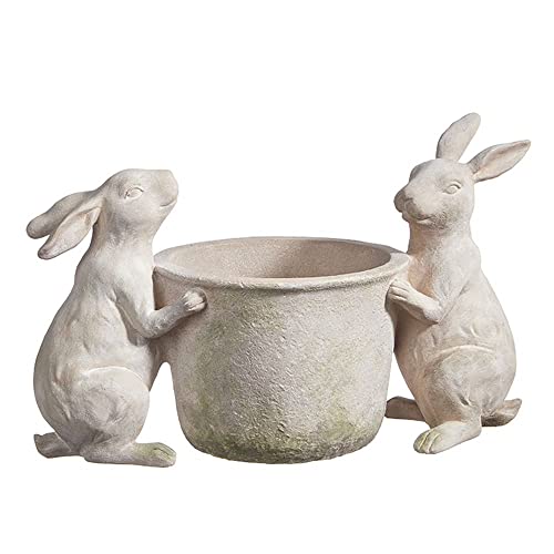 RAZ Imports DC Rabbits with Flower Pot, 15.5 inches