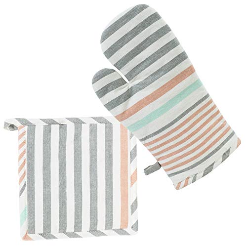 Boston International Cotton Oven Mitt and Pot Holder, Set of 2, Hadley Stripe