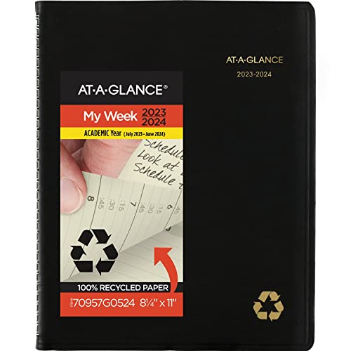 ACCO (School) AT-A-GLANCE 2023-2024 Planner, Weekly & Monthly Academic Appointment Book, 8-1/4" x 11", Large, Recycled, Black (70957G05)