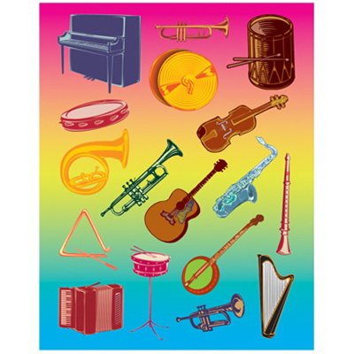 Hygloss Products Musical Instrument Stickers - Great for Music Activities - Perfect for Arts, Crafts, Classroom & Much More - 17 Self-Adhesive Stickers per Sheet - 3 Sheets