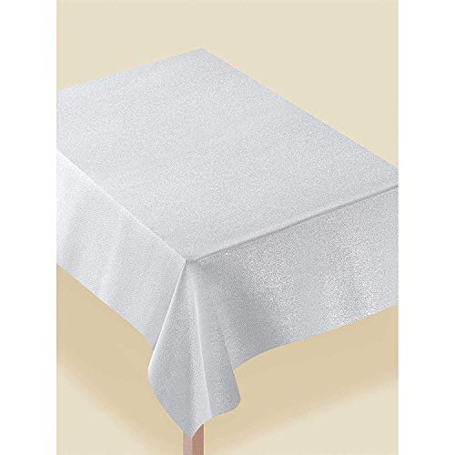 Amscan Metallic Tablecloth Party Supplies, 60" x 84", White/Silver