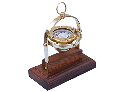 Hampton Iron 3xglass-101 Antique Brass Executive Desk Gimbal Compass 8" Nautical Home Decoration, 8"