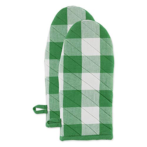 DII Design Shamrock Heat Resistant Green Buffalo Check Oven Mitts (Set of 2), Green and White Buffalo Check