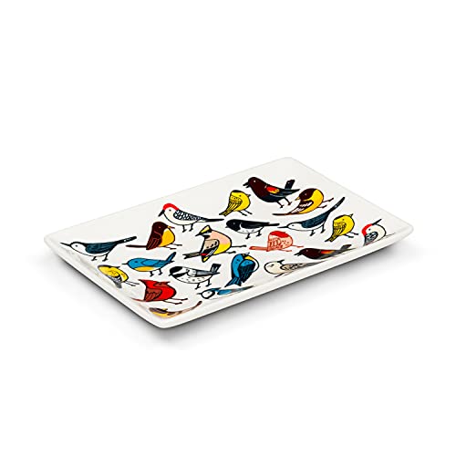 Abbott Collection  27-BIRDWATCH-RECT Allover Birds Rectangle Plate, 4X6 L, Multi