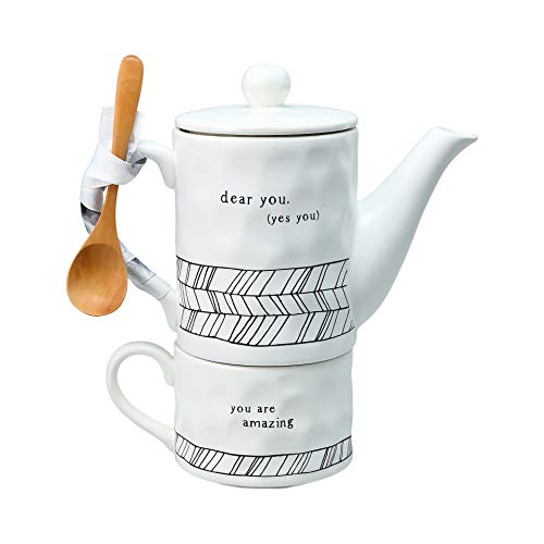 Pavilion Gift Company Dear You Tea For One, Teapot: 15 oz Mug: 8 oz, White