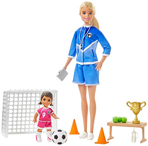 Mattel Barbie Soccer Coach Playset with Blonde Soccer Coach Doll, Student Doll and Accessories