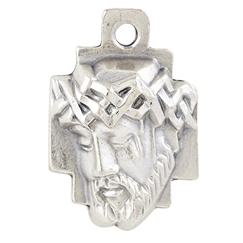 Christian Brands Fine Oxidized Silver Tone 1" Sorrowful Crown of Thorns Head of Jesus Christ on Cross Medal on genuine rhodium-plated 24-inch Chain with Gift Box (ECCE HOMO SO8432)