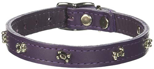 OmniPet Signature Leather Dog Collar with Bone Ornaments, Purple, 14"