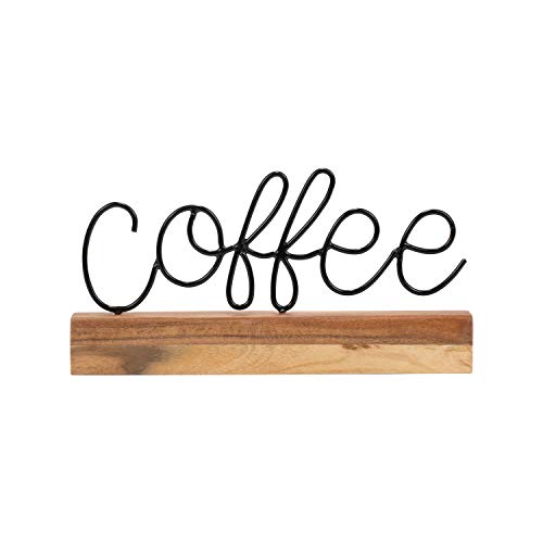 Foreside Home & Garden Coffee Wire Metal and Wood Decorative Table Top Sign, 37, Black, Brown