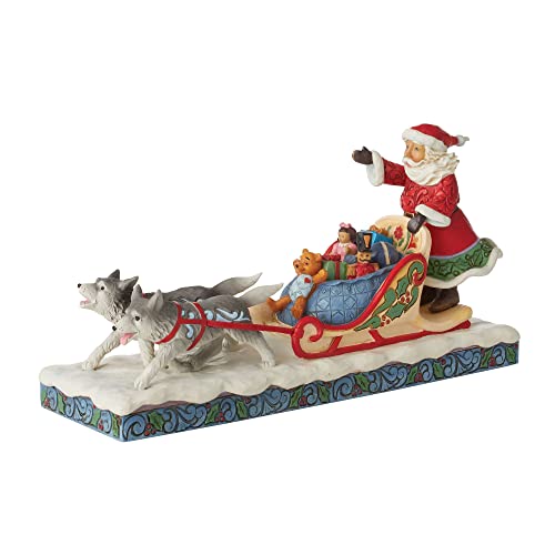 Enesco Jim Shore Heartwood Creek Santa Dog Sledding Figurine, 4.53 Inch, Multicolor