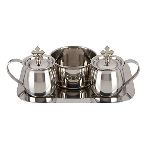 Christian Brands Stainless Steel Cruet Set with Tray and Bowl