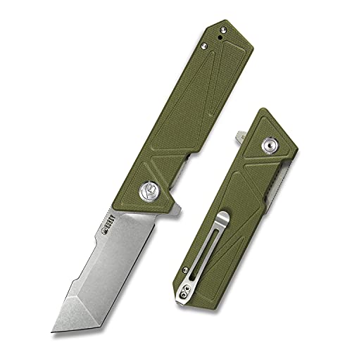 KUBEY Avenger KU104 Folding Pocket Knife 3.07" Tanto D2 Blade and G10 Handle with Reversible Deep Carry Clip Good for Outdoor Camping Survival (Green)