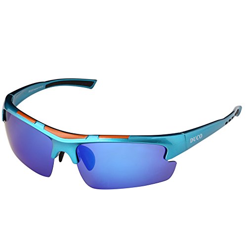 DUCO Polarized Designer Fashion Sports Sunglasses for Baseball Cycling Fishing Golf TR90 Superlight Frame 6200 Blue Frame Revo Blue Lens