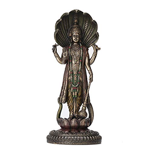 Unicorn Studio Veronese Design 12.5 Inch Hindu God Shesha Vishnu Antique Bronze Finish Hand Painted Figurine Statue