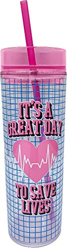 Spoontiques 22113 Tall Cup Tumbler with Straw, 16 Oz (Nurse)