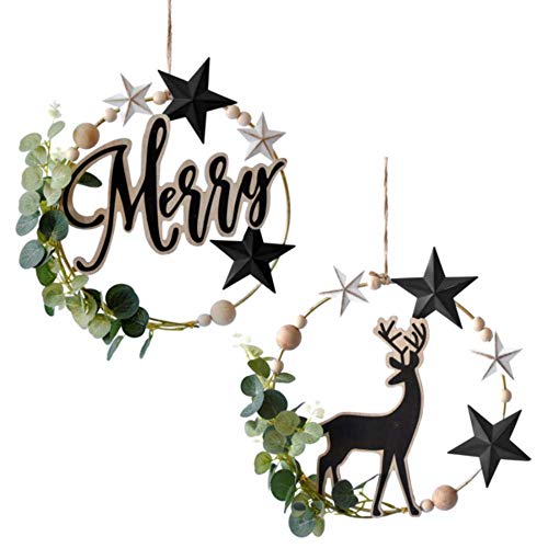 Ganz MX180850 Deer & Merry Wreaths Set of 2, 12.5 Inches Height, Multicolor
