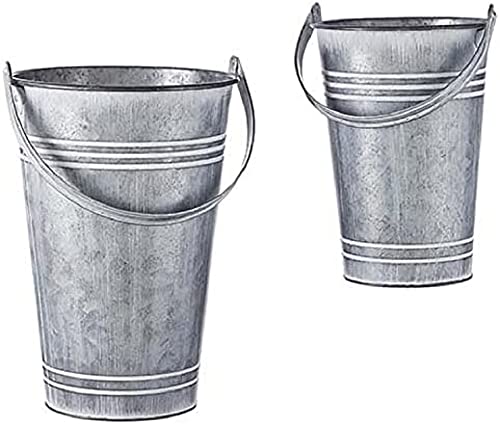 RAZ Imports Boxwood 14" Whitewashed Handled Galvanized Bucket, Set of 2