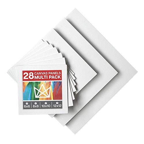 KINGART , Square, Multiple Sizes, Set of 28 Canvas Panels, White 28 Piece