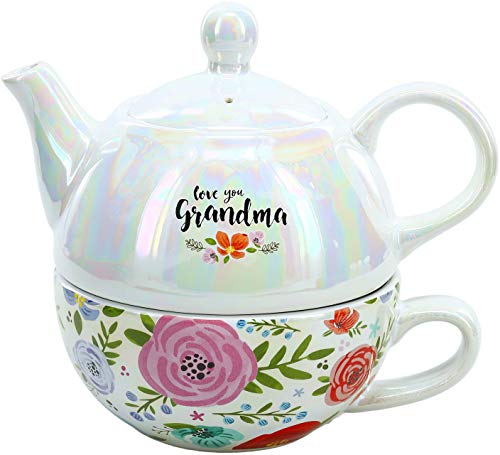 Pavilion - Love You Grandma- Floral And Iridescent Tea For One Set