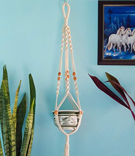 ecofynd Macrame Indoor Plant Hanger [Without Pot] | Cotton Rope Flower Pot Holder for Indoor Outdoor Balcony Garden Wall | Home D‚àö¬©cor Basket Hanger