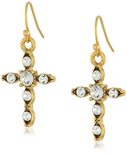 1928 Jewelry Symbols of Faith "Inspirations" 14k Gold-Dipped Crystal Cross Drop Earrings